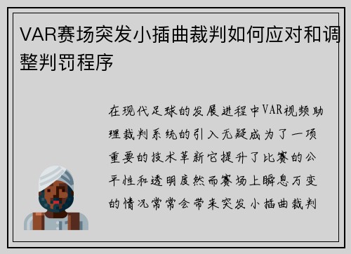 VAR赛场突发小插曲裁判如何应对和调整判罚程序 VAR赛场突发小插曲裁判如何应对和调整判罚程序